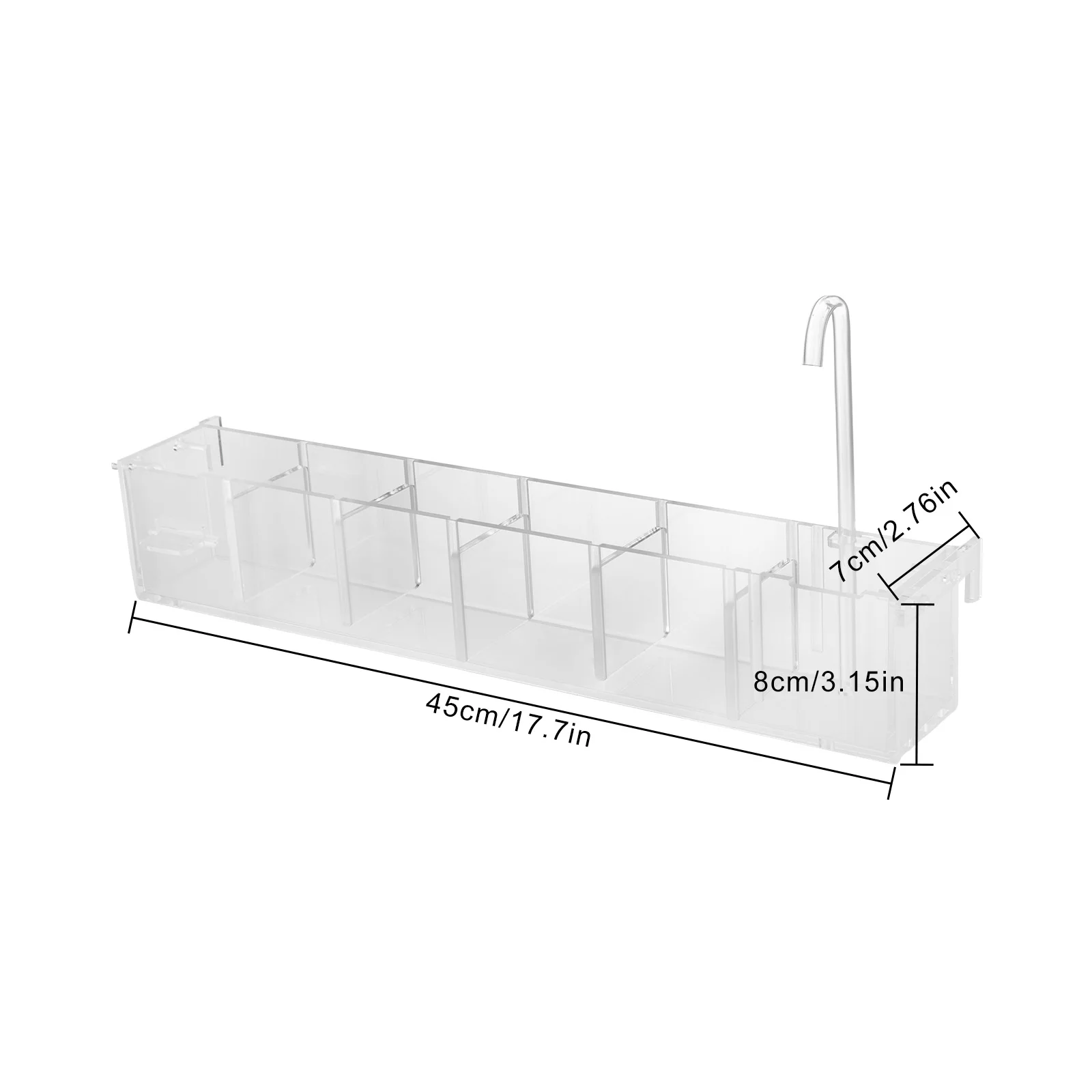 

45 X 7 X 8cm 6-Grid Acrylic Clear Aquarium Fish Tank External Hang Filter U-shaped Bend Adjustable Hooks for Fish Tanks