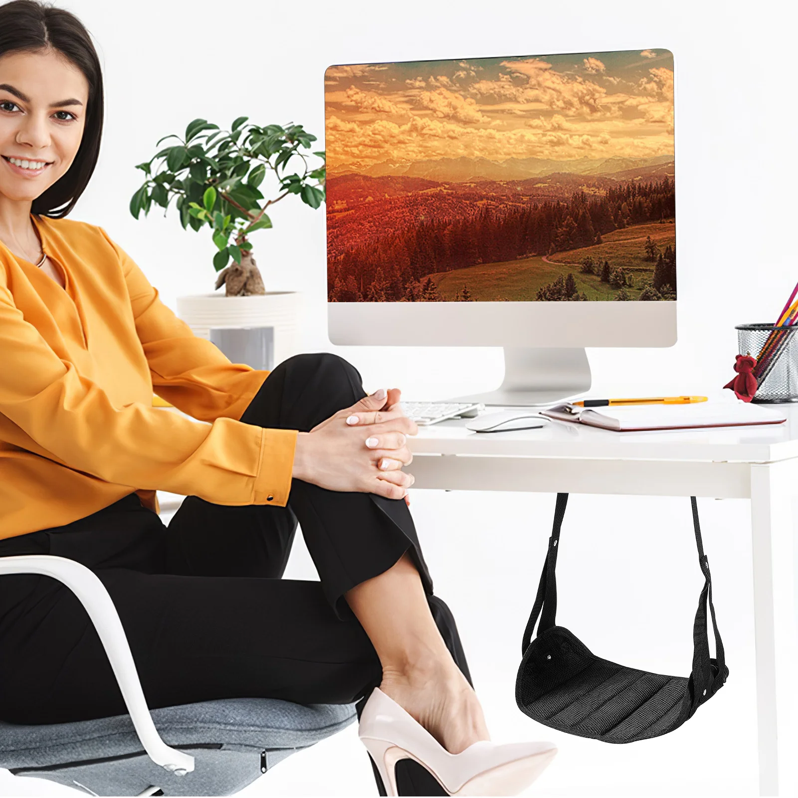 

Desk Foot Hammock Adjustable Oxford Fabric Comfortable Office Home Travel Foot Rest Under Desk Airplane Leg Sling