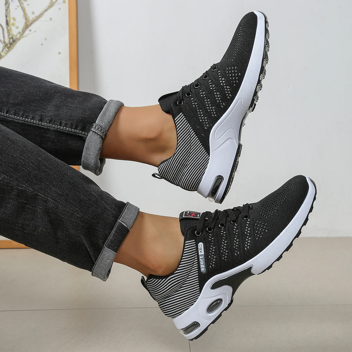 Men's Breathable Lace-Up Running Shoes, Knitted Mesh Casual Shoes, Comfortable Cushioned Sole Daily Shoes view 4