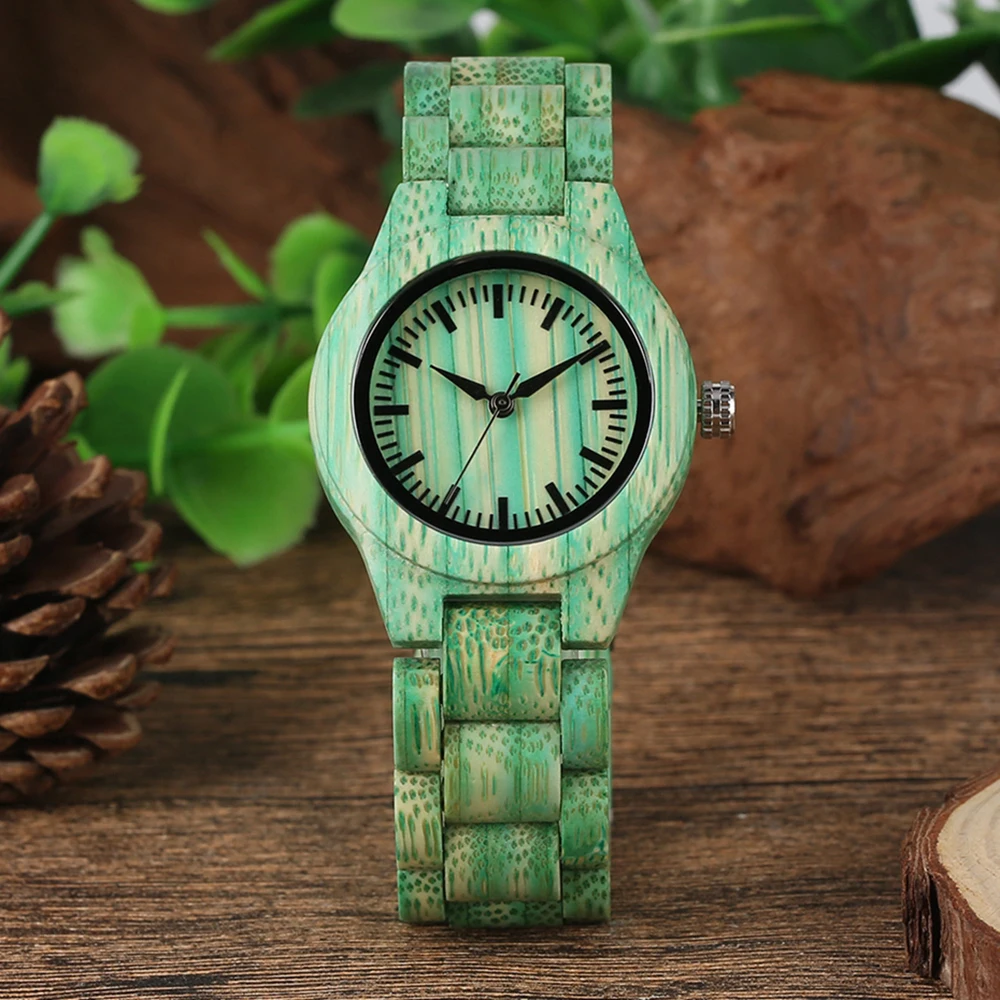 New Green Plant Theme Women's Wooden Watch Fashion Street Trend Women's Accessories Festival Best Women's Universal Gift