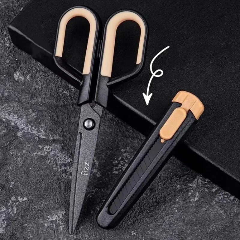 

Two-in-one Multifunctional Non-adhesive Stainless Steel Scissors Tool Student Supplies StationeryHousehold outdoor scissors