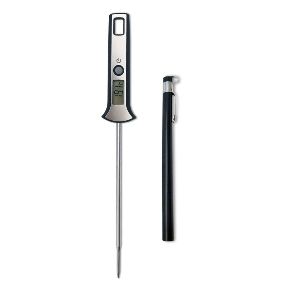 Digital probe thermometer with fast response and wide angle LCD display for cooking meat steak and barbecue poultry