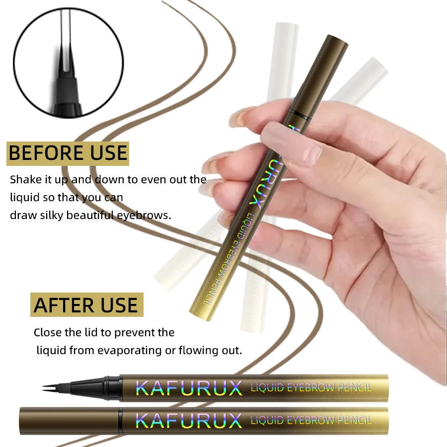 Caneta de sobrancelha microblading, 8 cores, 2 garfos, à prova d'água, líquida, para sobrancelha, delineador, cílios, marrom, preto, maquiagem, lápis de olhos