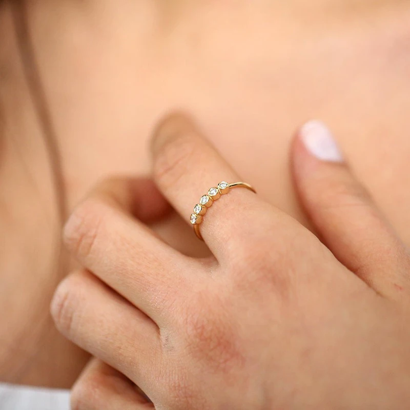 Lnngy-Anillo de bisel de moissanita de 3MM para mujer, certificado Original, Plata de Ley 925, 5 piedras, banda de boda, joyería brillante