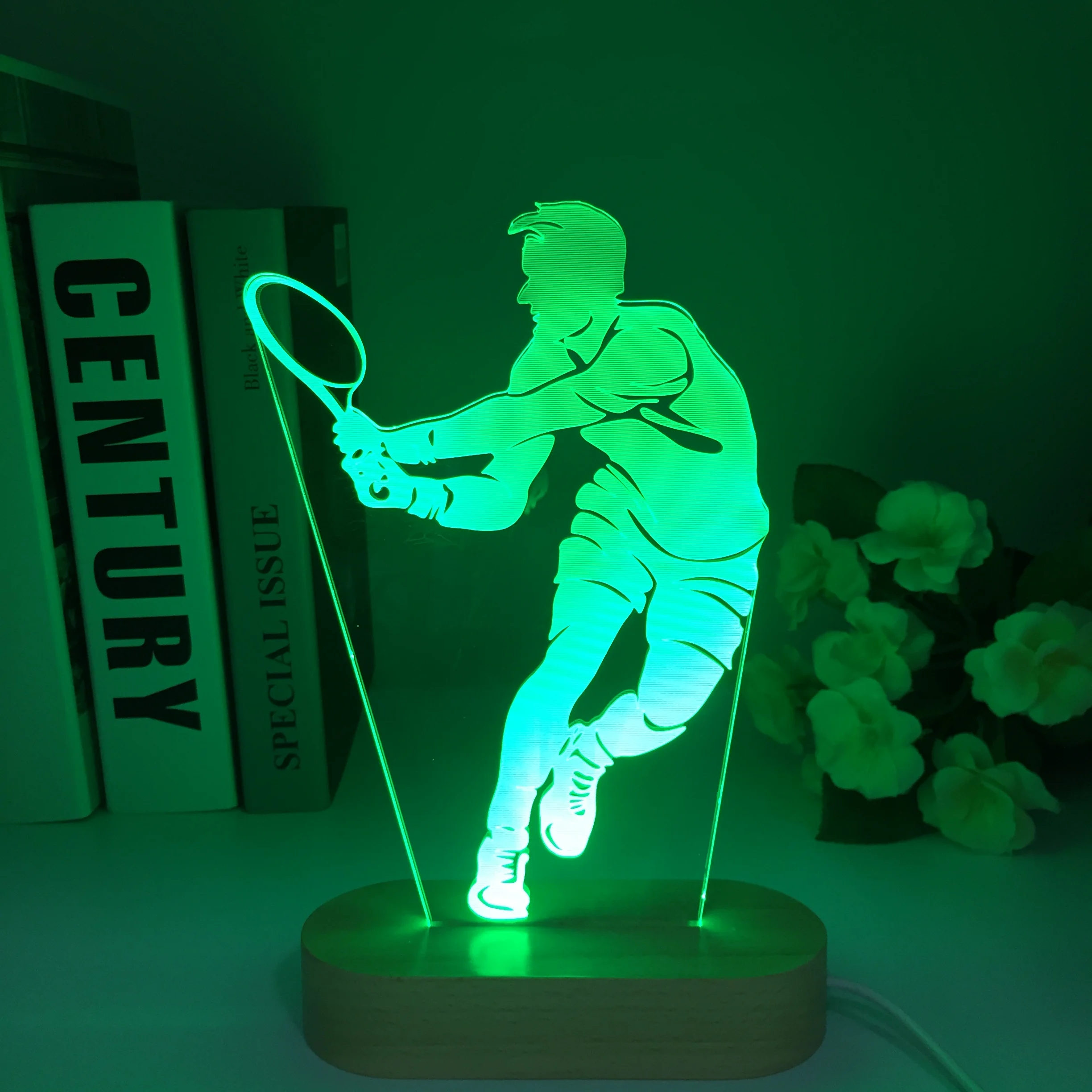 

New Wooden Tennis 3d Led Lamp Usb Colorful Touch Visual Usb Led Night Light Gift Holiday Celebration Little 3d Light Fixtures