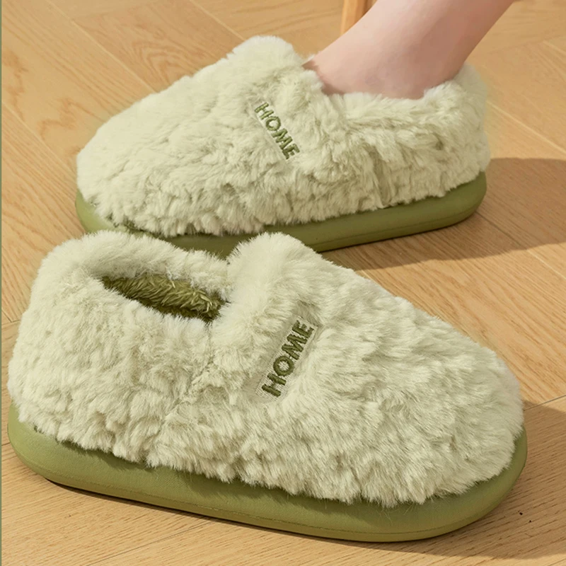 Rimocy Winter Warm Cotton Slippers for Women Indoor Anti Slip Thick Sole House Shoes Woman Comfortable Soft Plush Home Slippers