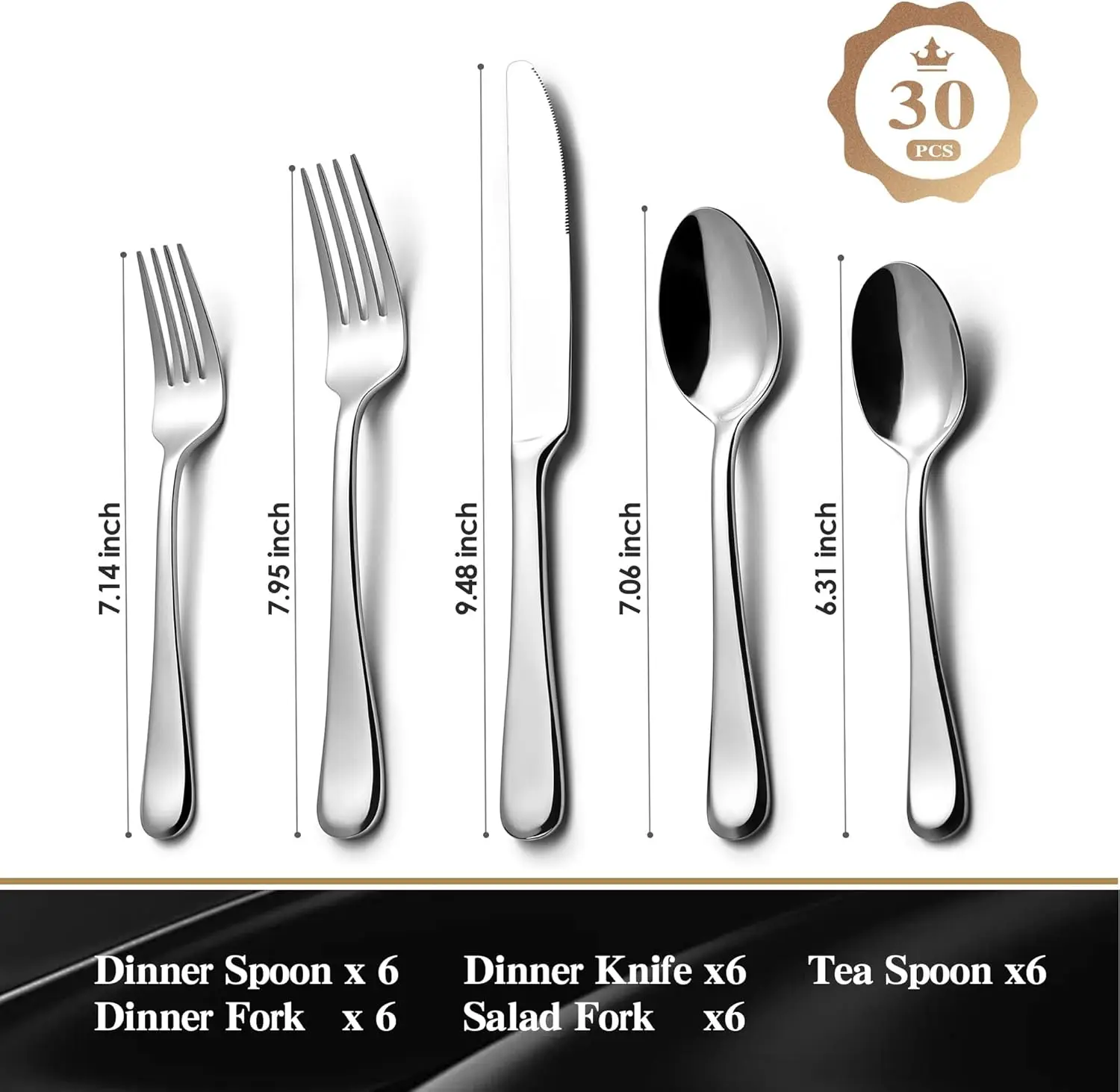 KINGSTONE 30 Pieces Silverware Set for 6, Premium Stainless Steel Flatware Set, Heavy Duty and Modern Design Cutlery Set, Mirro