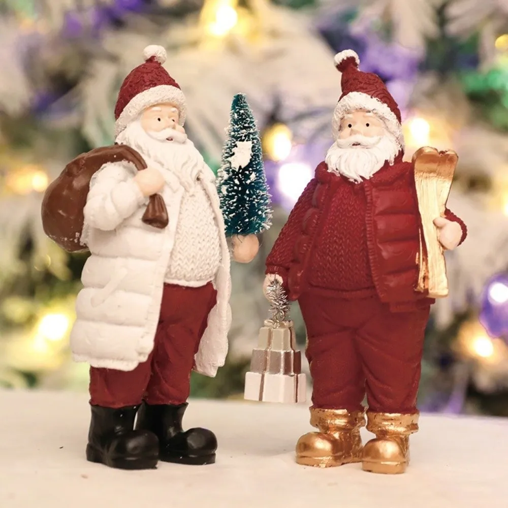 

Red White Santa Claus Ornaments Resin Standing Christmas Figurine Handcrafted Holiday Santa Statue Home Decor
