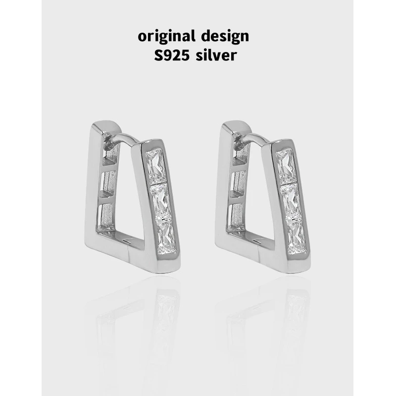 

Original S925 sterling silver triangular trapezoid inlaid zircon ear buckle women's luxury party fashion jewelry