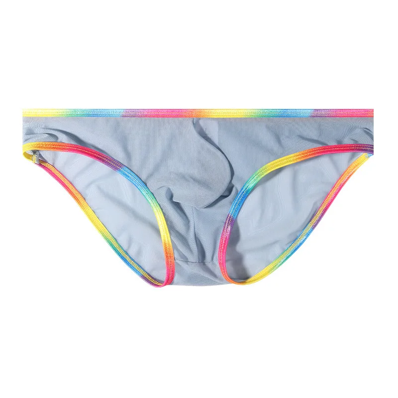 Men's Sexy Underwear Soft Bulge Pouch Knickers Gay Ultra Thin Mesh Briefs Rainbow Edge Triangle Panties Low Waist Underpatns