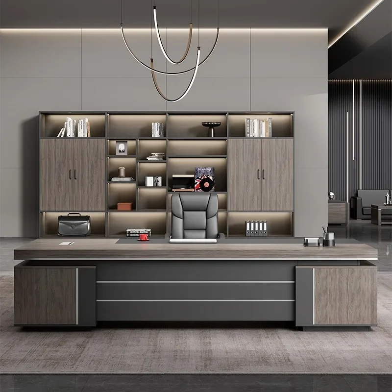 Modern Wooden Office Desk Large Multifunctional Design Storage Office Desk Aesthetic Display Mesas Escritorio Unique Furniture