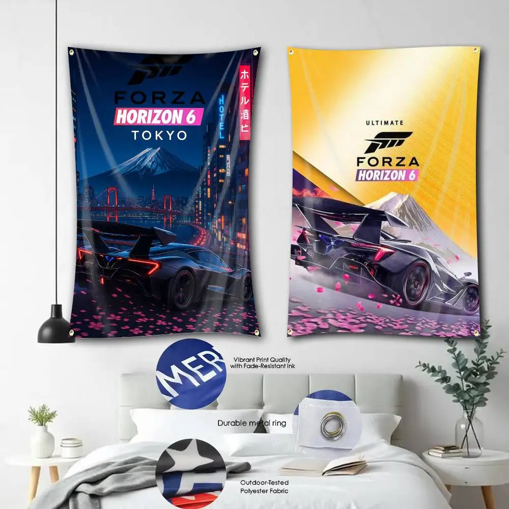 Game F-Forza H-Horizon-6 Speed Storm Japan Flag Banners Four Hole Flag Polyester Outdoor Decor Room Aesthetic