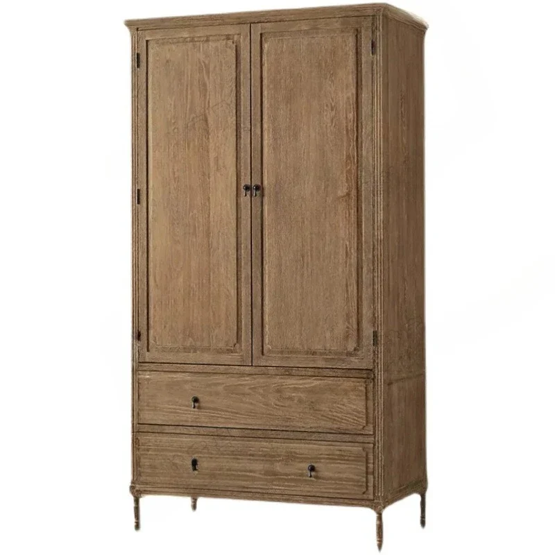 

American solid wood antique double door wardrobe French old oak two door cabinet
