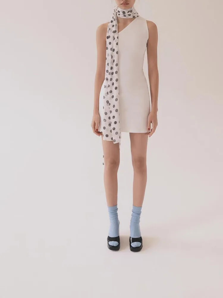 Summer New Arrival Polka Dot Scarf Shoulder Bared Neck Hanging Dress Women's Fashion Ethnic Clothing Stage Performance Wear - view 3