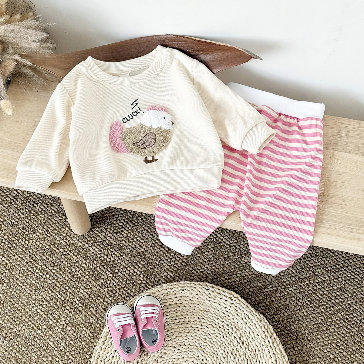 2Pcs/Sets Baby Clothes Sets Newborn Girl Infant Clothing Cute Animal Hen Embroidery Tops+Pants Knitted Sweater Spring Baby Items