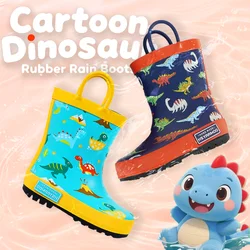 Children's Outdoor Cartoon Dinosaur Rubber Rain Boots, Hand-Held Design, Waterproof and Non-Slip,For All Seasons