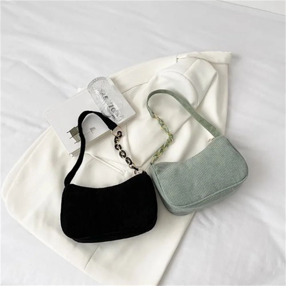 Fashion Vintage Handbags Women Autumn Winter Corduroy Underarm Bag Zipper Shoulder Small Bags Female Soft Casual Clutch Handbag