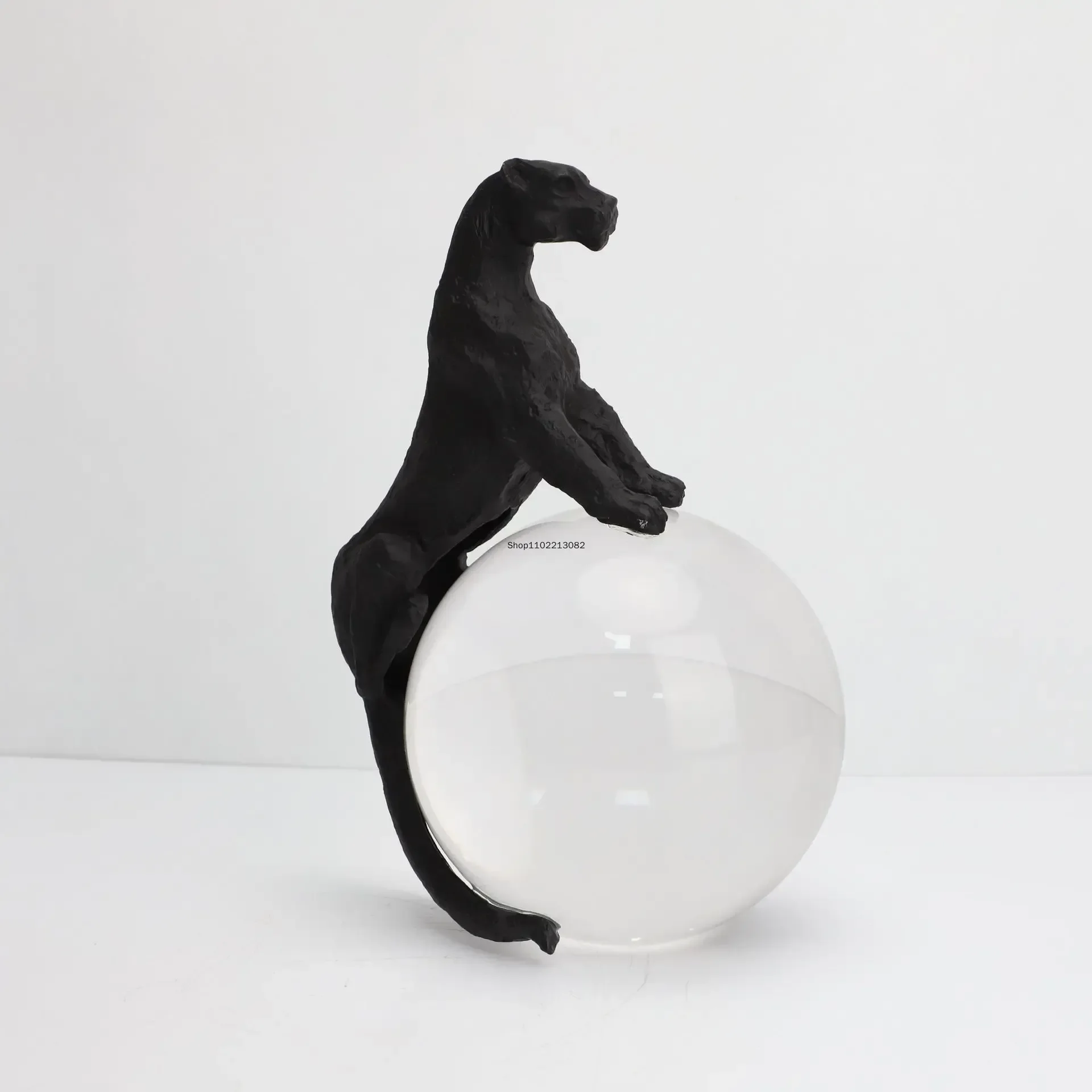 Creative Crystal Ball Panther Cheetah Leopard Metal Animal Sculptures Glass Decorative Figurines Home Decoration Accessories
