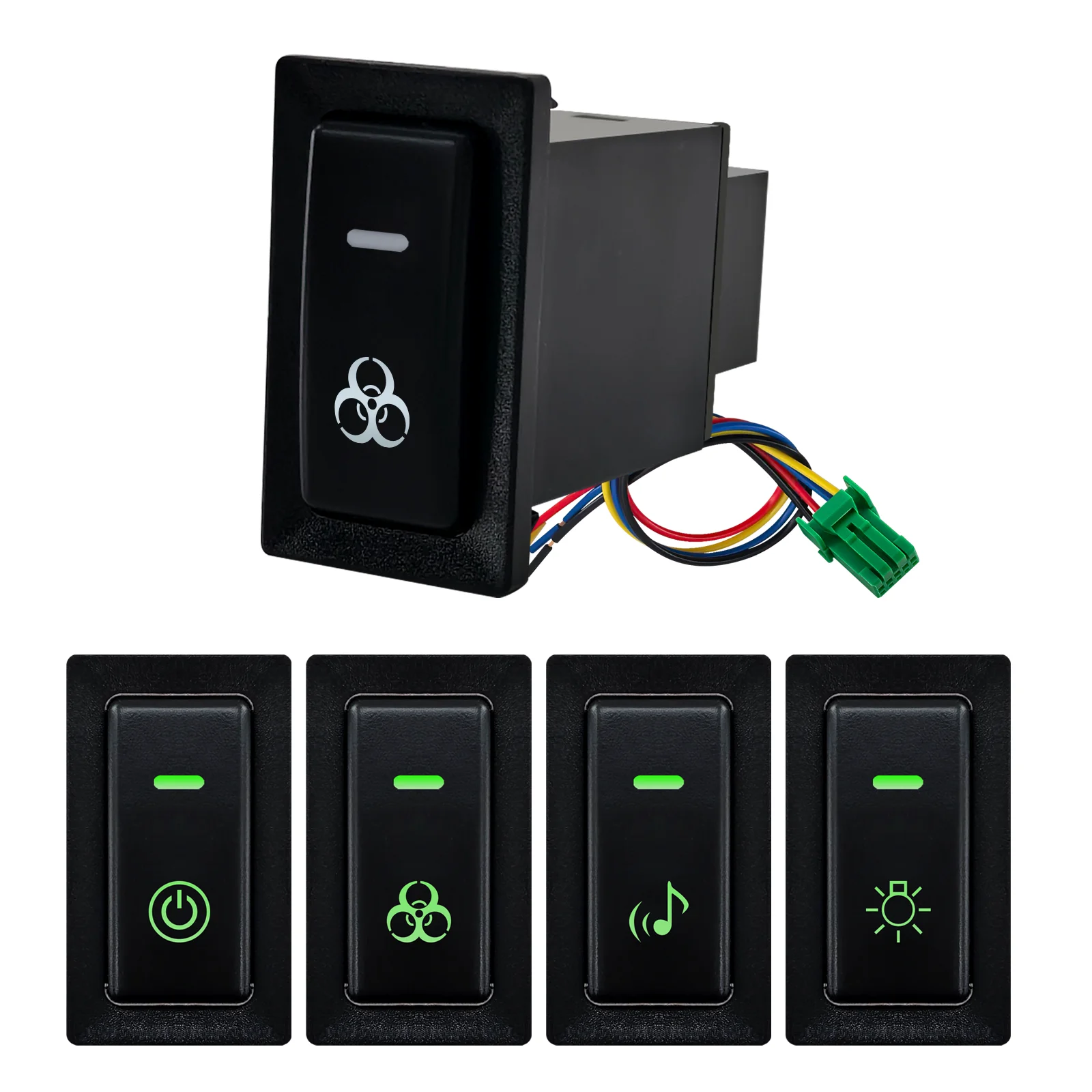 12V Push Switch Green Light Bar Radio Music Beacon For Toyota Land Cruiser 60 75 80 Prado 90/92 Hilux Pre 2025 Button Switch