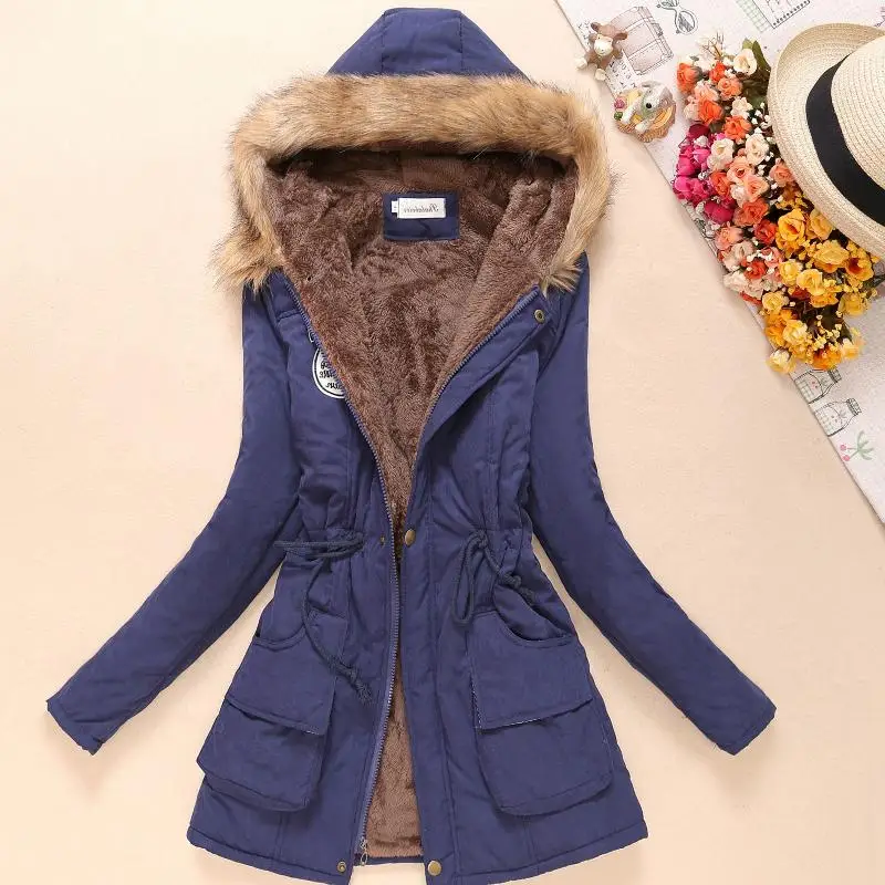 

Женское зимнее длинное тюлевое пальто, теплая уличная хлопковая верхняя одежда средней длины на молнии с капюшоном, модное женское пальто