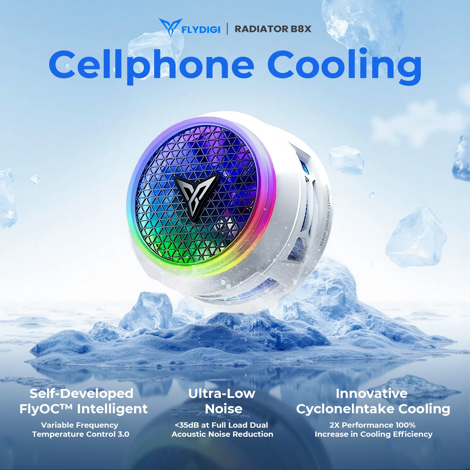 Flydigi B8X الهاتف المحمول برودة تردد تحويل سوبر تبديد الحرارة المبرد المغناطيسي RGB ضوء آيفون باد أندرويد