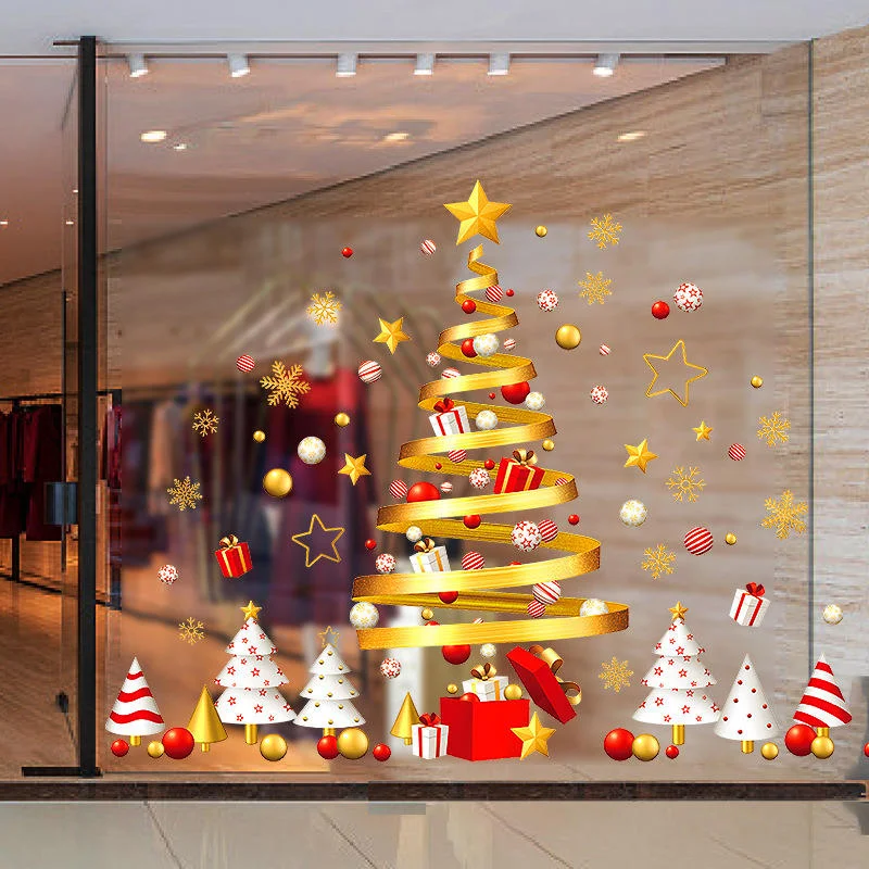 Wholesale Window Stickers 2025 New PVC Removable Decorative Merry Christmas Tree Electrostatic Window Stickers Custom Store