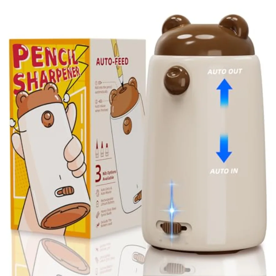 

Fully Automatic Pencil Sharpener Electric Pencil Sharpener for Auto in and Out Rechargeable Pencil Sharpeners for 6-12mm Jumbo