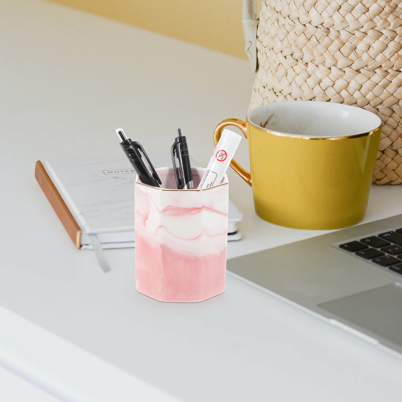 Soporte para brochas de maquillaje, lápiz para escritorio, accesorios de oficina, cepillo de dientes de mármol para mujer