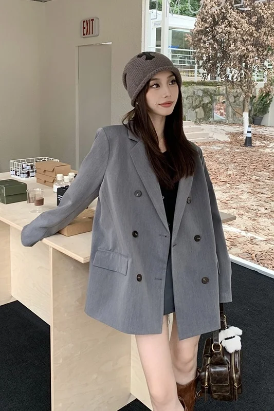 Korean Autumn/Winter Loose Double Breasted Suit Coat Blazer Ladies Fashion Elegant Suit