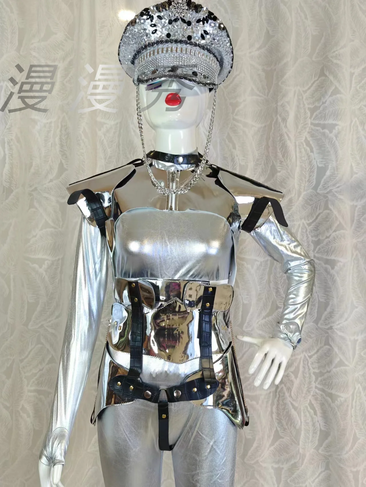 Silvery Drag Queen Outfit Gogo Dance Clothing Stage Show Costume Female Bar Nightclub Wear Warrior Armor Technology Sense