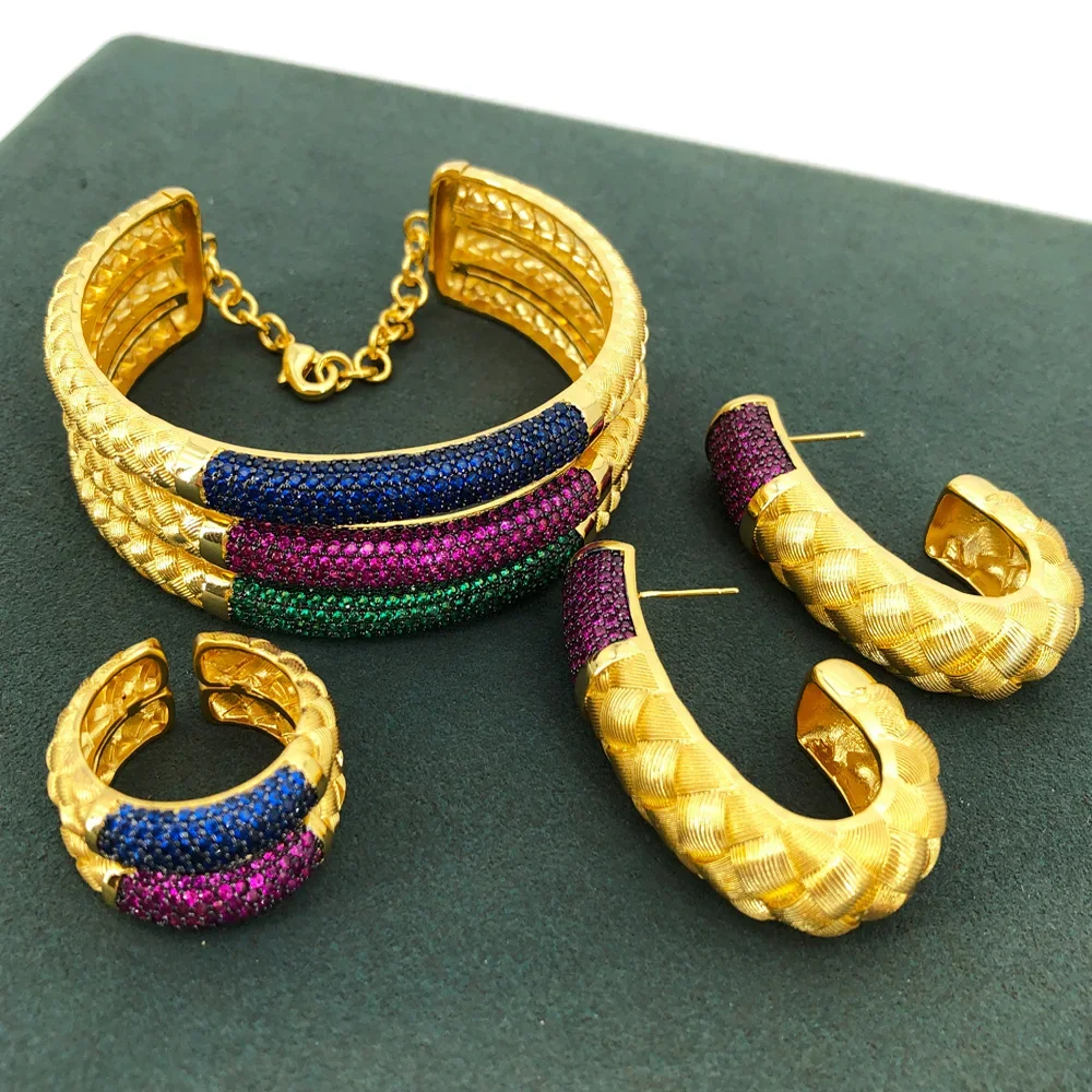 

Soramoore Luxury Gorgeous Three Layers Necklace Earrings Bangle Ring Set Jewelry Sets For Women Wedding Jewelry Trendy HOT New