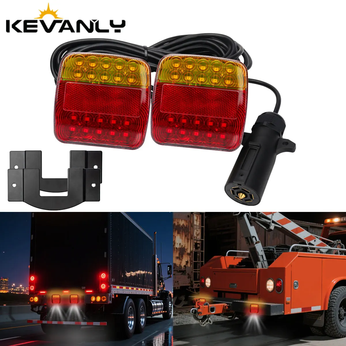 

2pcs/Set Trailer Truck Tractor LED Safety Warning Taillight Wireless / Wired Square Rear Reverse Brake Stop Lamp Signal Lights