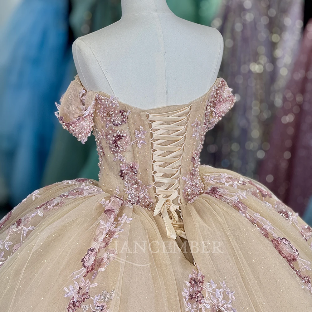 Princess Quinceanera Dresses for Girl Off the Shoulder Organza Tiptop Court Train Scoop Vestidos De 15 Quinceanera Customized