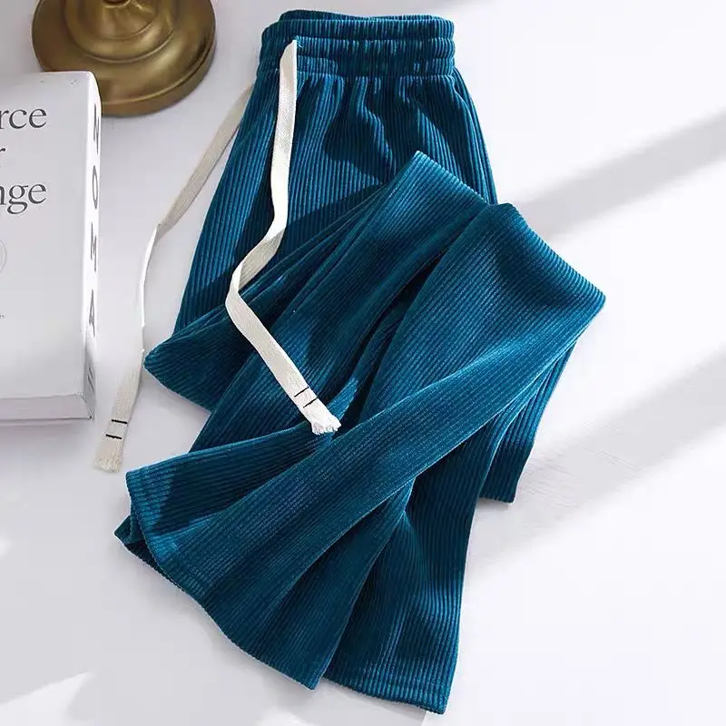 

Corduroy Pants for Women 2023 Casual Solid Loose Elastic Waist Chenille Wide Leg Pants New Fashion High Waisted Straight Pants