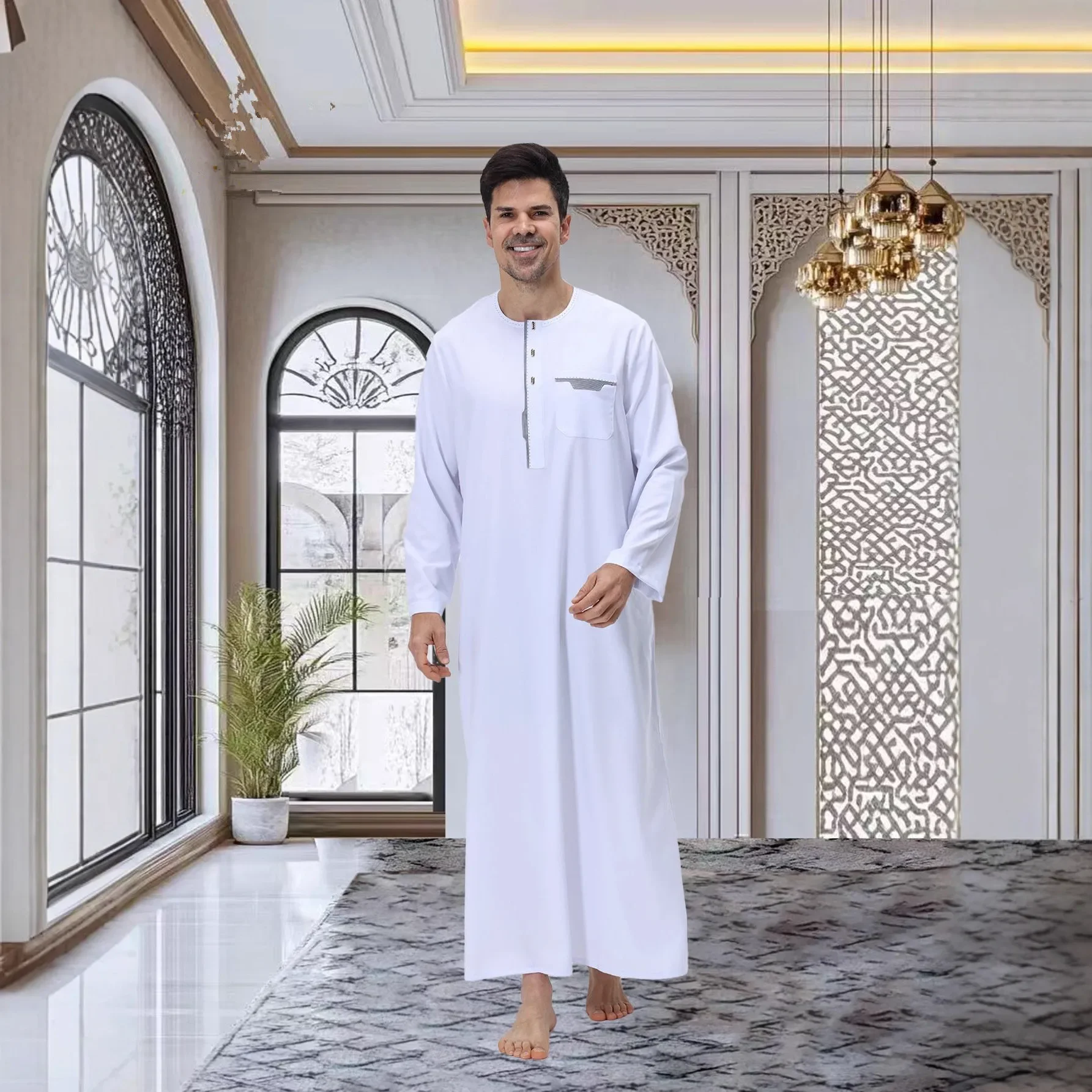 

White Jubba Thobe for Men Muslim Dress Saudi Arabic Robe Turkey Kaftan Dubai Abaya Daffah Dishdasha Traditional Islamic Clothing