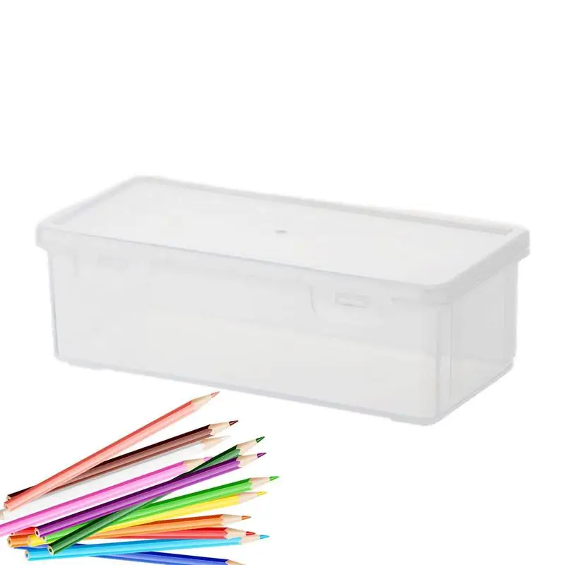 Plastic Transparent Pencil Case Stationery Box Large Capacity Stackable Design Sketch Art Student Simple Pencil Box for School