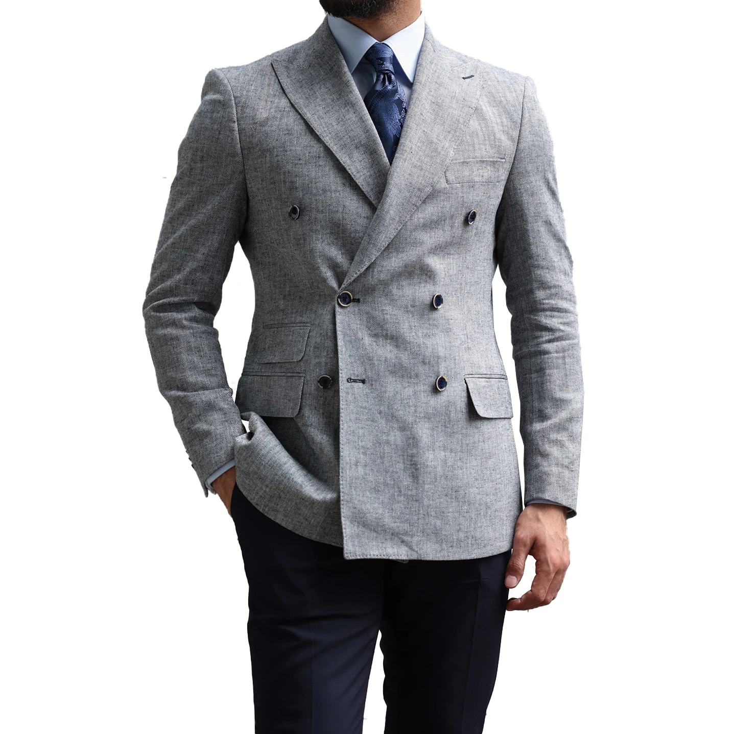 Traje de novio de dos piezas para hombre, esmoquin de novio, chaqueta y pantalones, traje de boda, hecho a medida, color gris