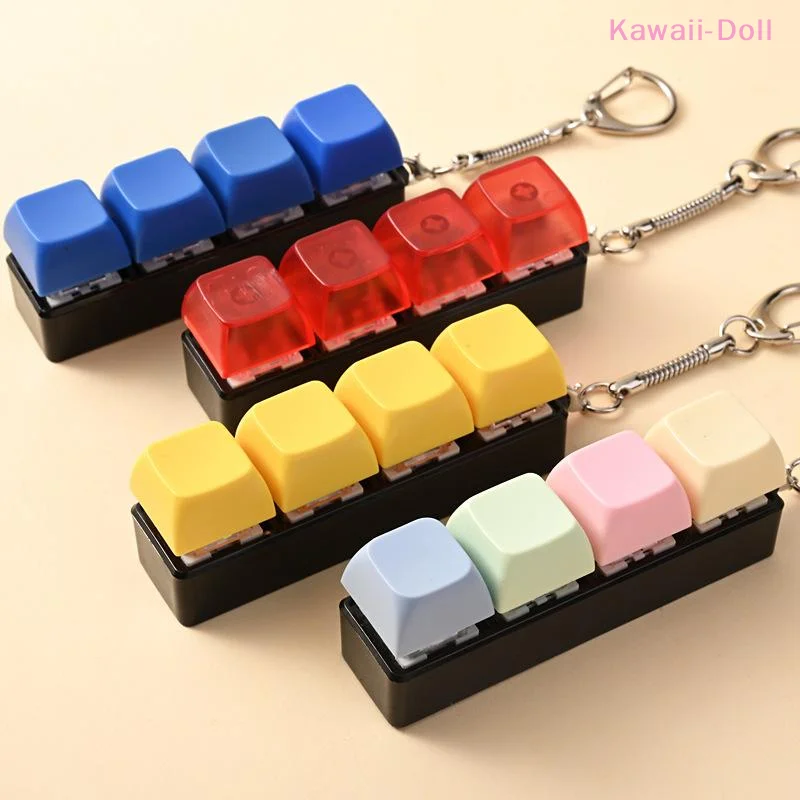 [DO]1Pcs 4 Keys Button Keycap 4 Keys Keyboard Fidget Gadgets Keychain Stress Relief Adult Fidget Toy DIY Keyboard Keychain[DO]