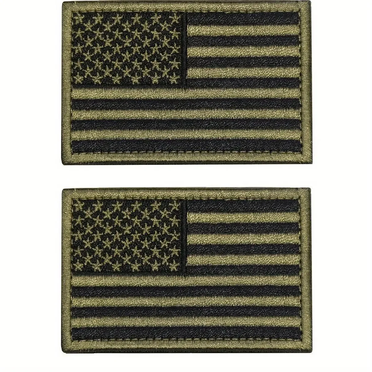 2pcs USA Flag Patch Set - Black & Army Green, Black & Gray American Flag Embroidered Patches for Hats, Jackets, Backpacks