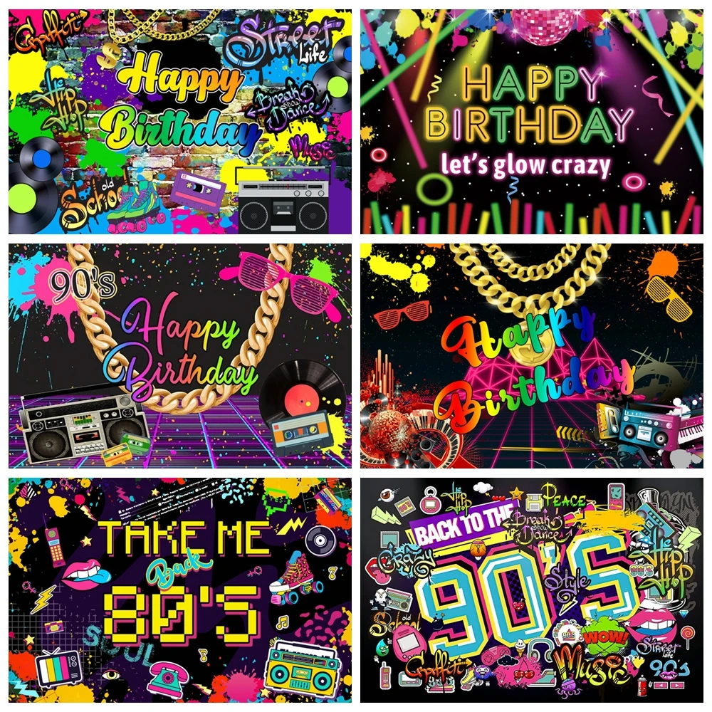 

80's 90's Disco Photography Backdrop Music Hip Hop Graffiti Neon Glow Party Stage Adult Birthday Party Background Photo Studio