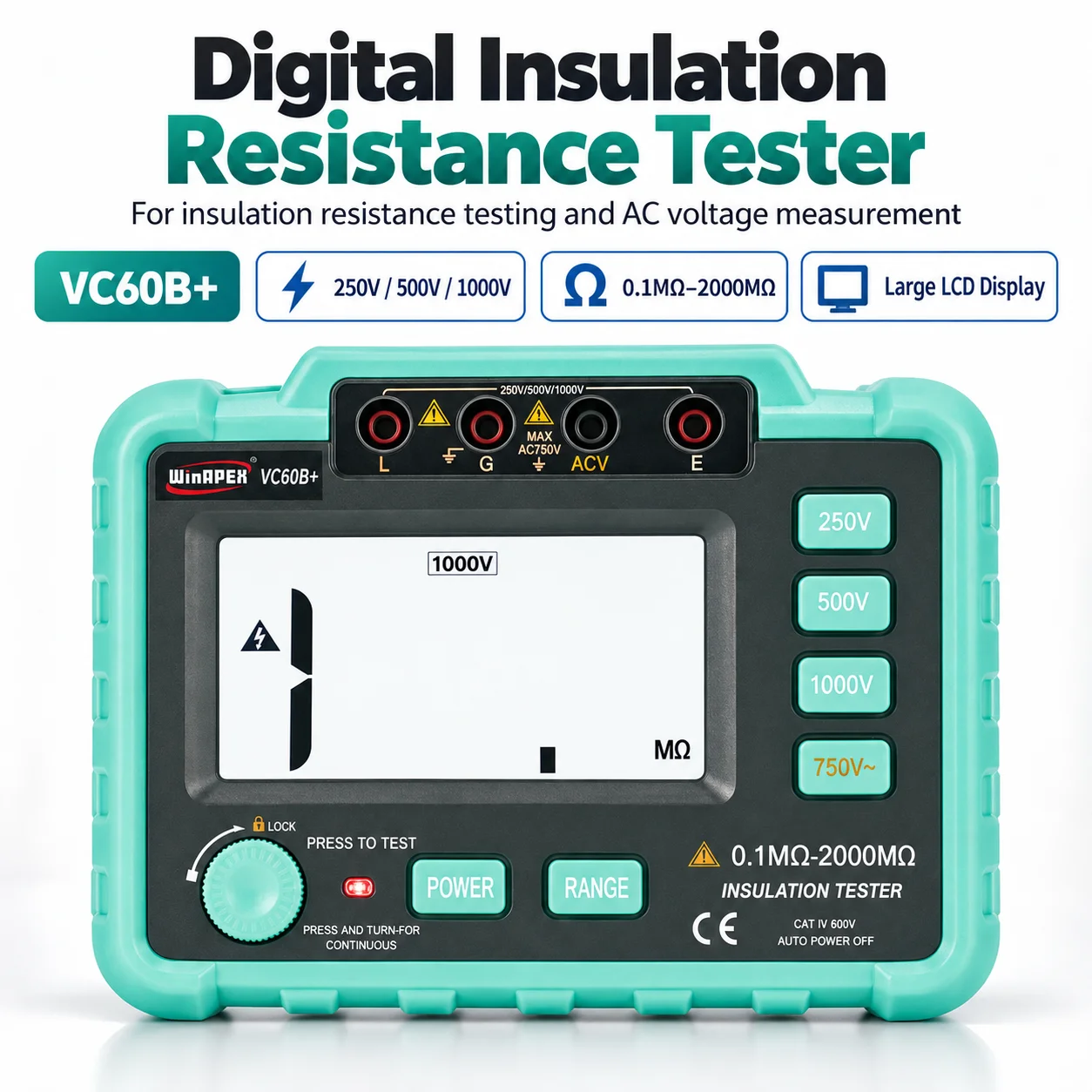 AOLIVIYA WinAPEX 60B/D Digital Megohmmeter Digital Insulation Resistance Tester High Voltage Resistance Voltage Detection Tool