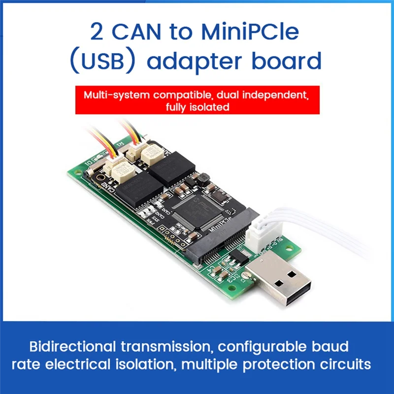 Placa adaptadora minipcle can de 2 canais, vários protocolos can, placa de expansão usb para can com função de análise de decodificação-aa80