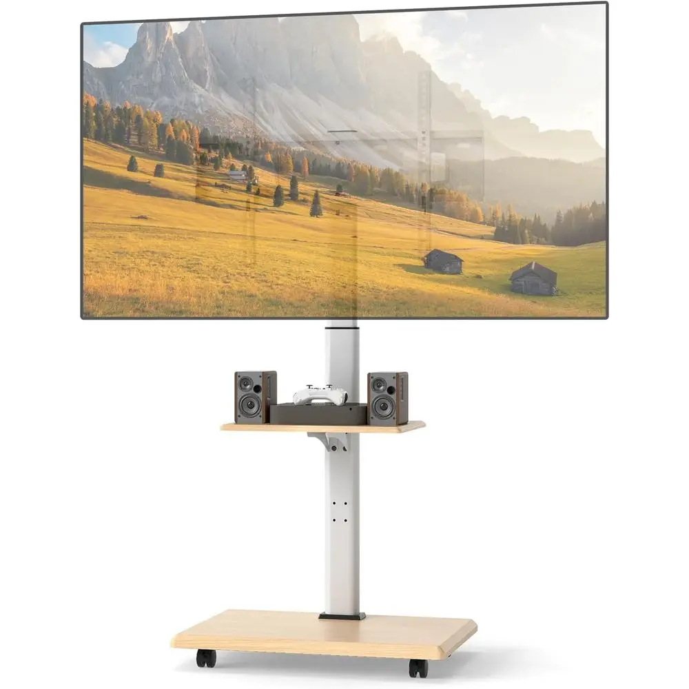 

Передвижная тележка для телевизоров 32-75 дюймов с 30-дюймовым экраном ° Наклонная регулируемая полка, система организации кабелей — идеально подходит для гостиной, спальни или офиса (Wh