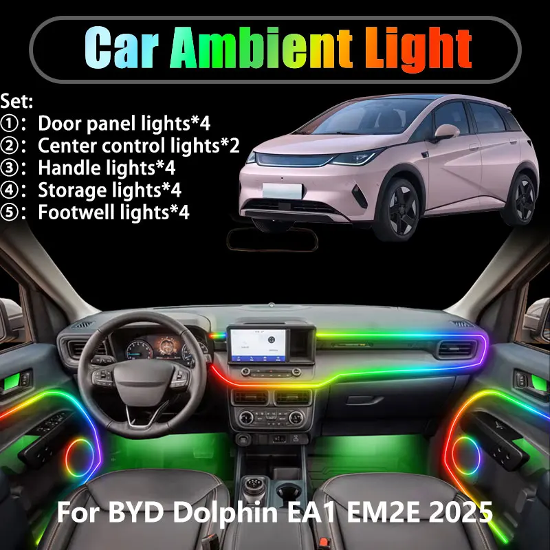

Для BYD Dolphin EA1 EM2E 2025 2/18 в 1, автомобильное окружающее освещение, светодиодные внутренние светодиодные фонари багажника, USB RGB, ансамбль, стример, автозапчасти