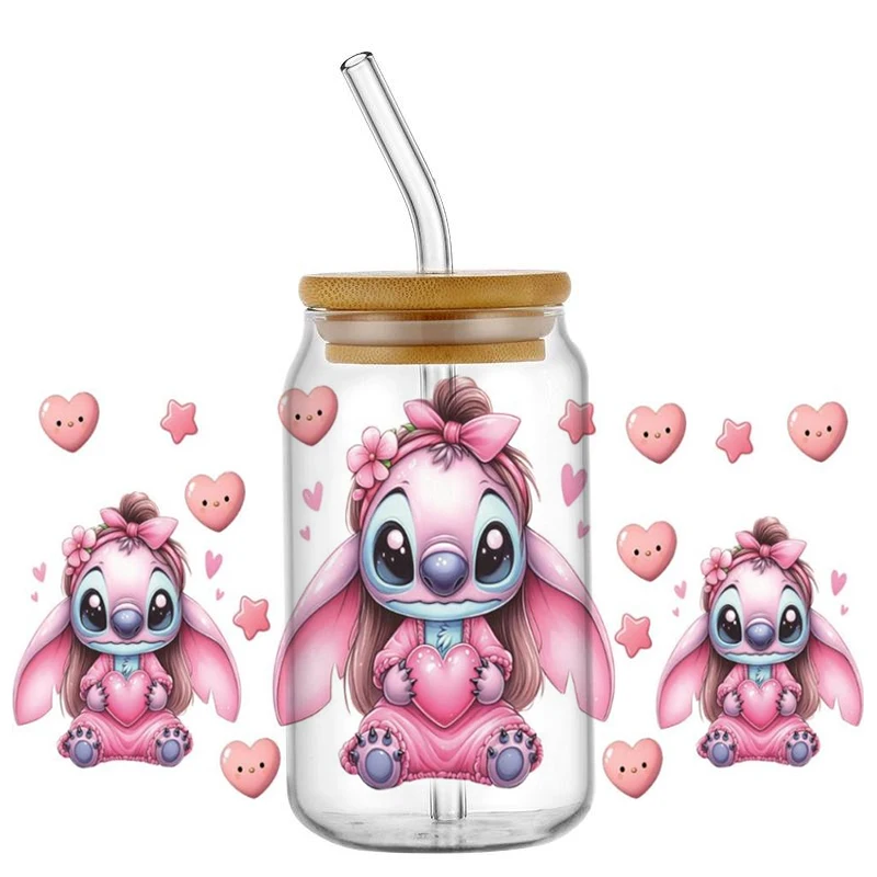 pink troublemaker design UV DTF Transfer Sticker For 16oz Libbey Glasses Wraps Bottles Cup DIY Waterproof home decoration view 3