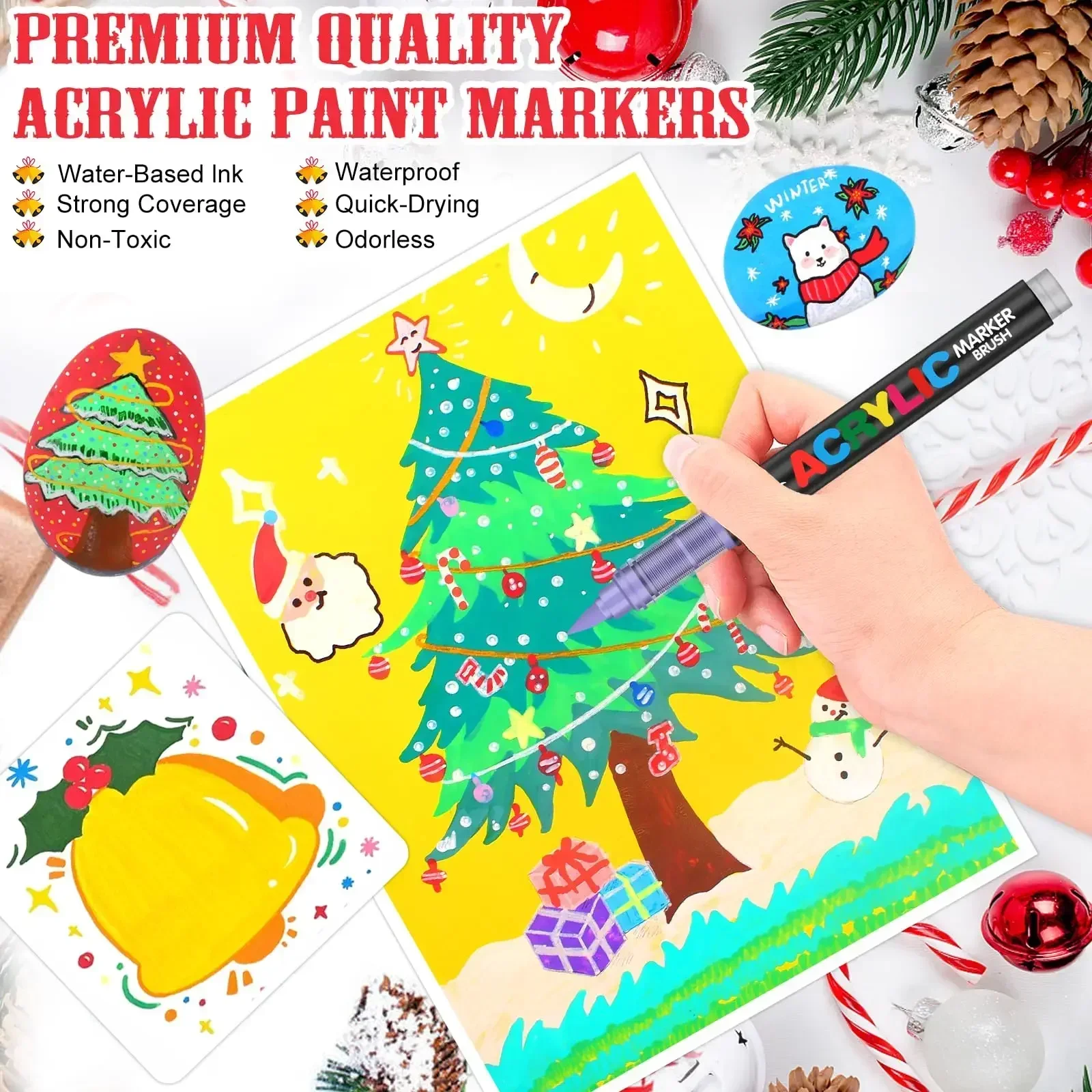 12/120 Colors Paint Markers, Brush Acrylic Paint Pens for Art Supplies Fabric Paint Stone Glass Ceramic Wood Rock Christmas Card image 4