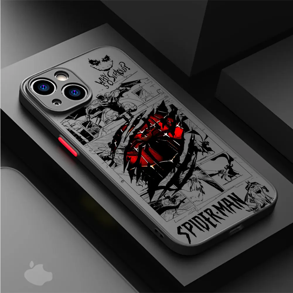 Matte Phone Case for iPhone 15 14 13 12 11 Pro Max Mini X XR XS 7 8 6 Plus SE2 Batman Spider Superman Logo Soft Silicone Cover