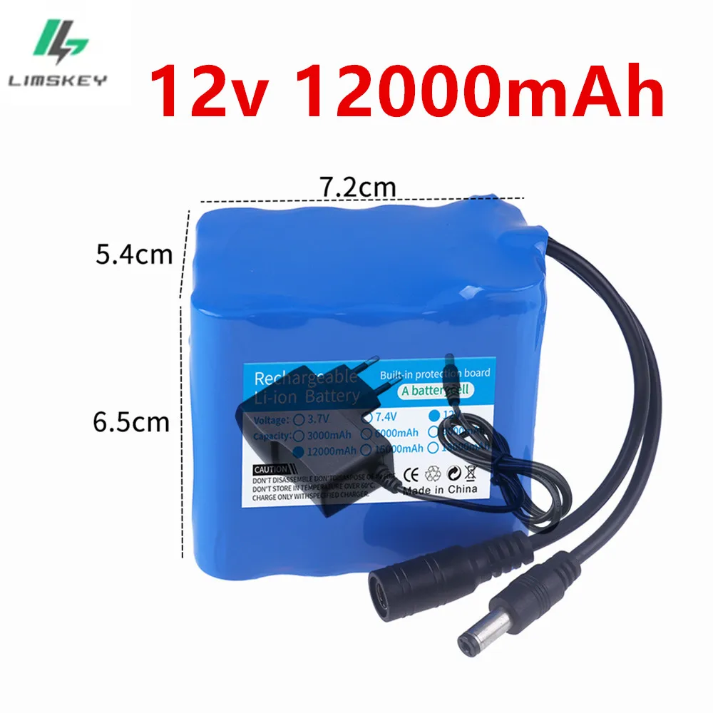 Original 18650 3S4P 12V 12000mah Li-ion Battery Rechargeable DC 12.6 V 12Ah CCTV, Camera Monitor Spare Battery Pack+ Charger