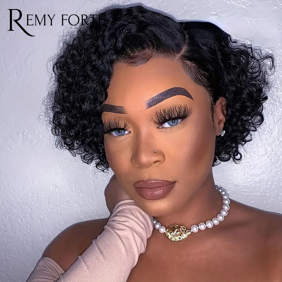 

Remy Forte 13x5x1 T-Part Lace Front Wigs Women Human Hair Glueless Lace Wig Human Hair Pixie Cut Curly Short Bob Wigs Human Hair