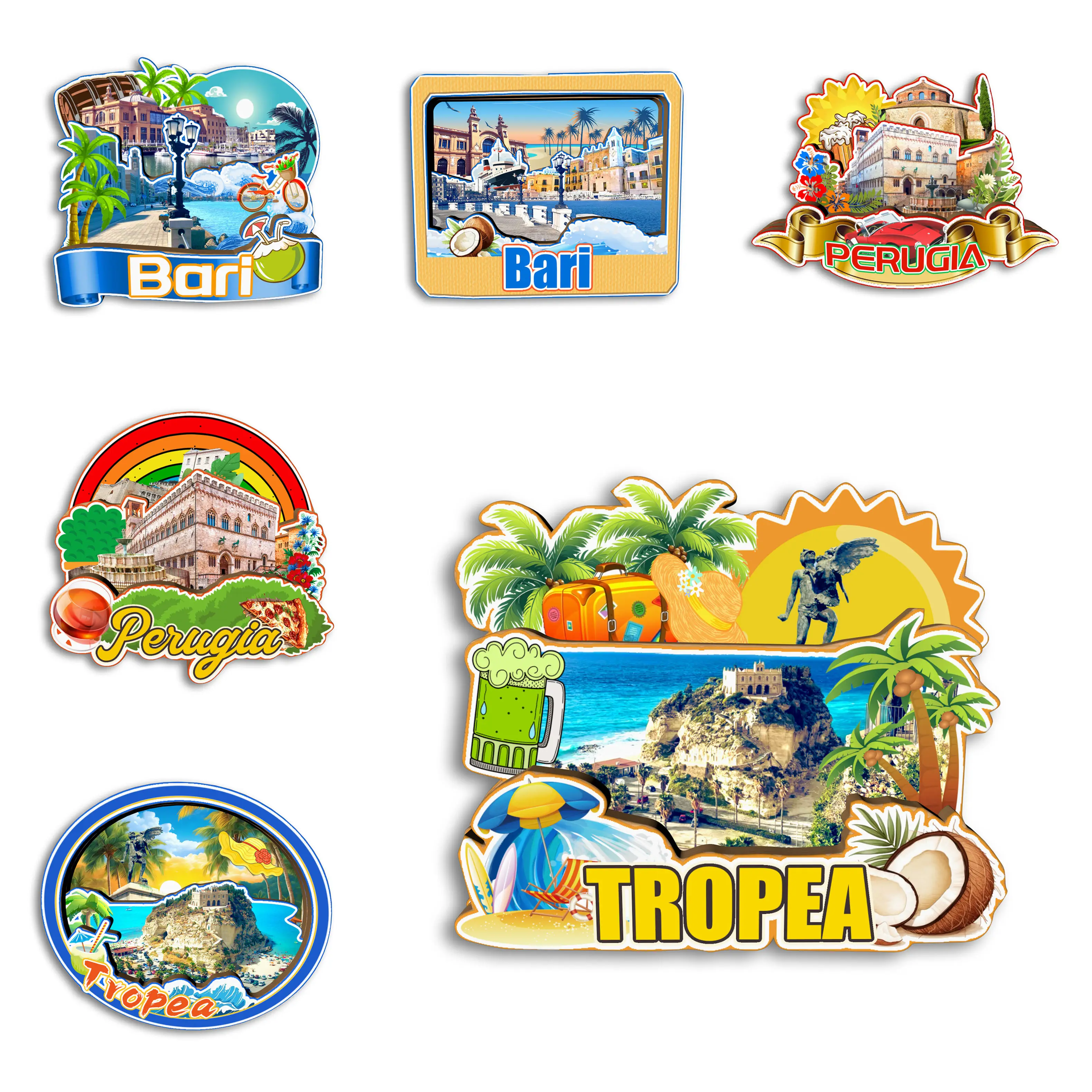 Bari Perugia Tropea Italia imán para nevera recuerdo de viaje regalo hecho a mano decorativo